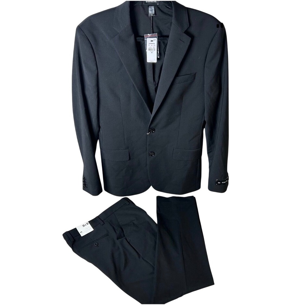 Express Mens Extra Slim Suit Black 36R Jacket 28x30 Slim Pant NWT Conscious Edit